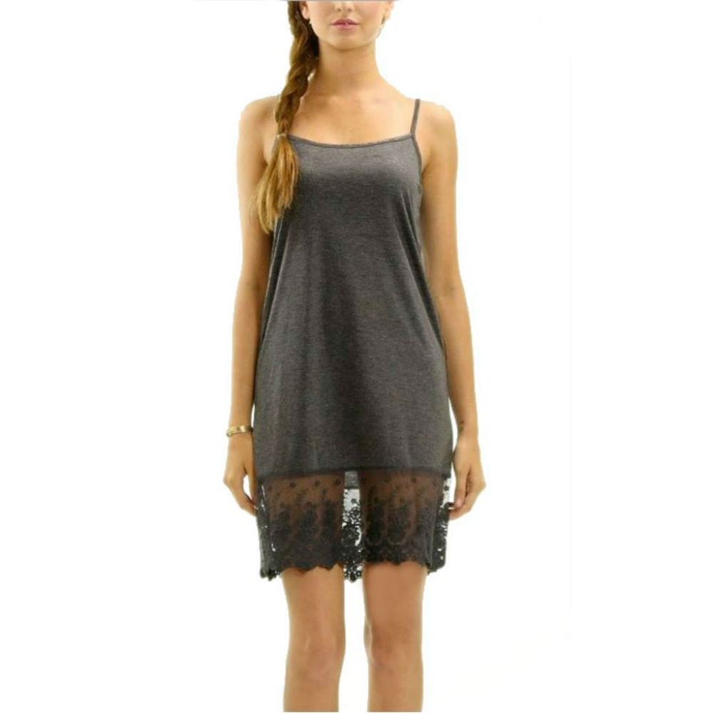 Charcoal Grey Lace Slip Dress Tunic Top Extender